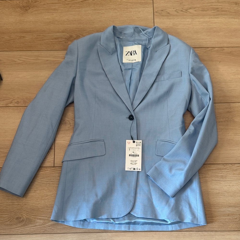 Zara Sky Blue Tailored Blazer. NWT SZ SMALL
